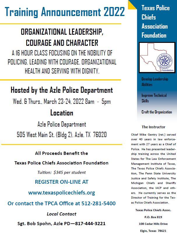 2022 Organizational Leadership, Courage & Character Azle PD Texas