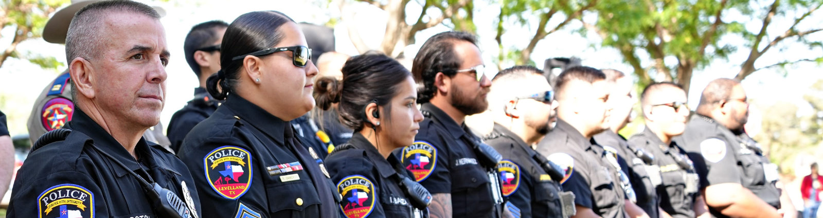 Levelland Police Department officers standing shoulder to shoulder